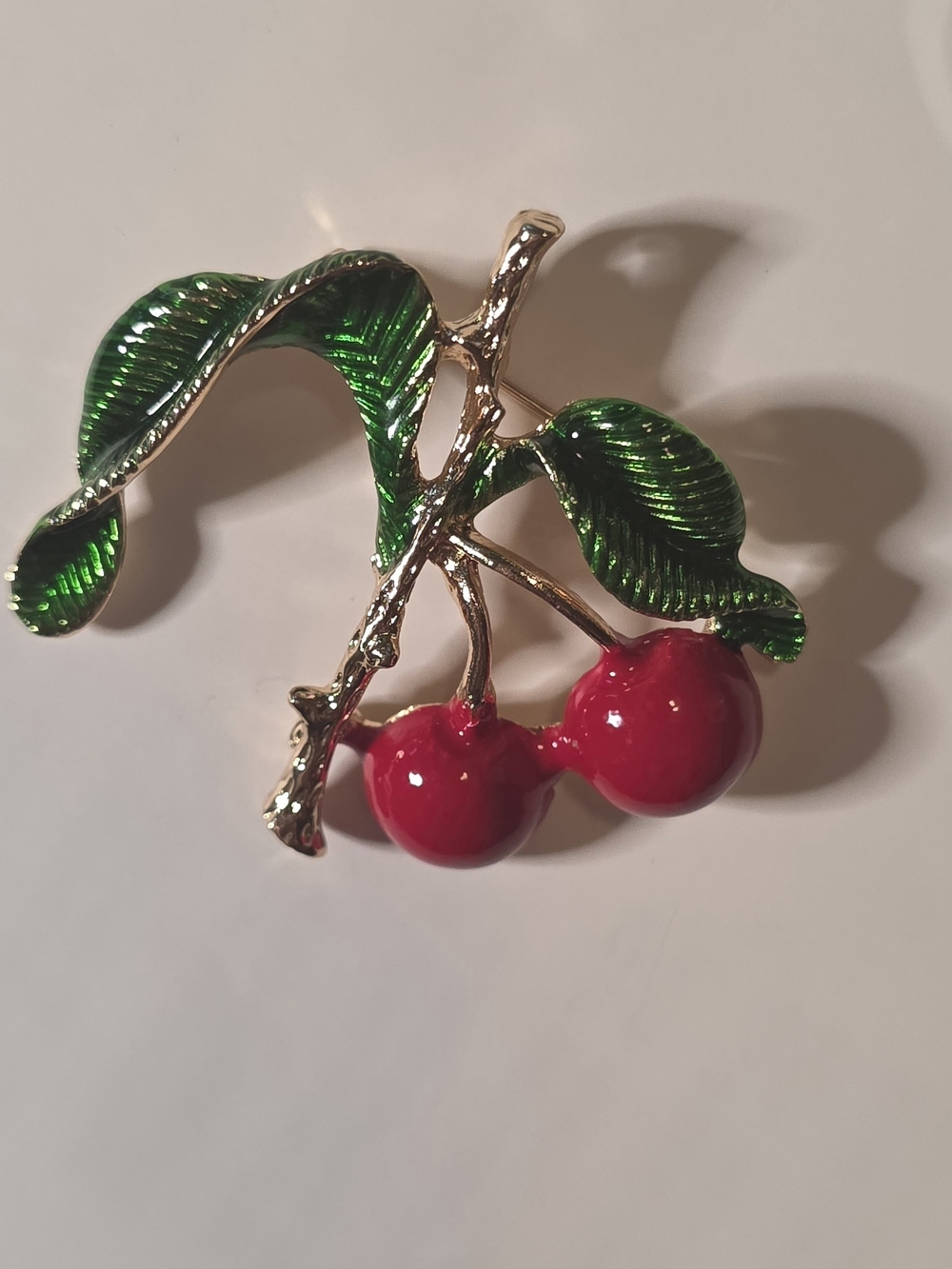 Green and Red Cherry Enamel Brooch - Women Jewelry